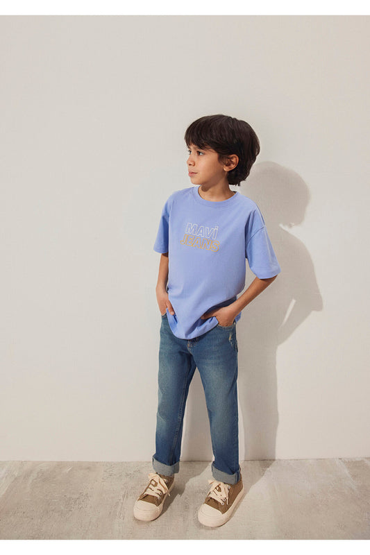 Mavi Jeans Printed T-Shirt Loose Fit - Loose Relaxed Cut Lilac Men