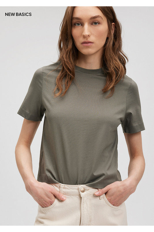 Mavi Cotton Mercerized Crew Neck Green Basic T-Shirt Regular Fit Women