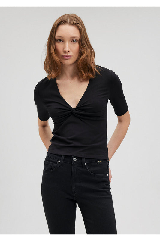 Mavi Black Slim Fit T-Shirt - Knot Detailed, Slim Women