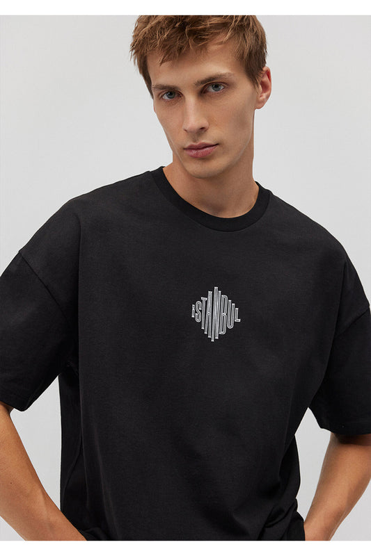 Mavi Back Printed Black Istanbul T-Shirt Oversize - Wide Cut Men