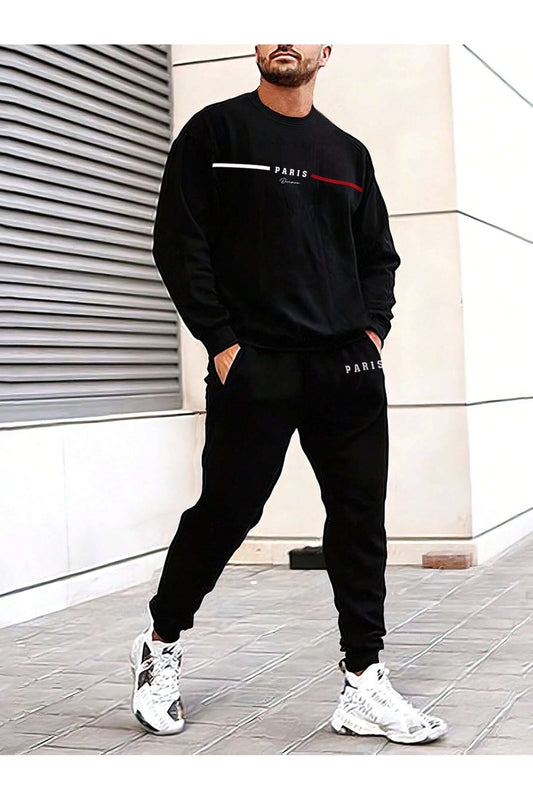 MOONBULL Men's Paris Division Printed Tracksuit Set Black Men