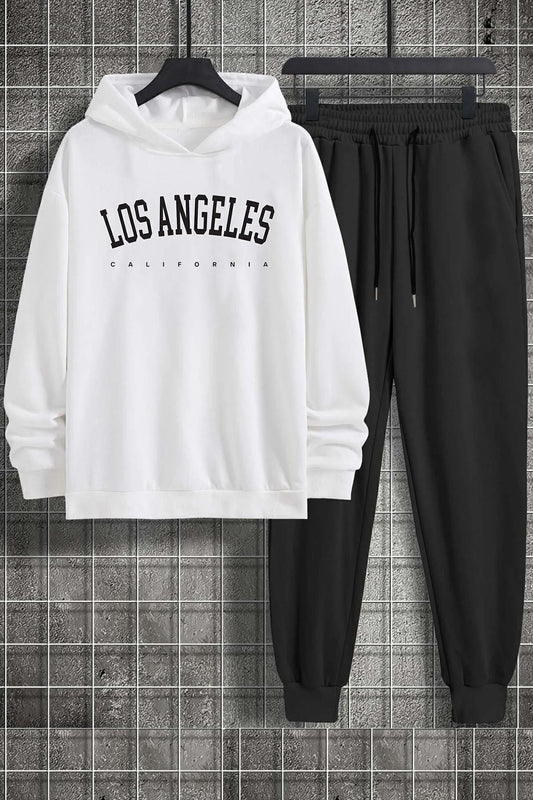 uyguntarz Unisex Los Angles Printed Tracksuit Set White Unisex