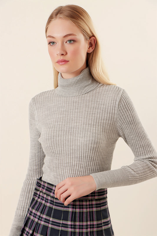 Bigdart Turtleneck Knitwear Sweater - Gray Women