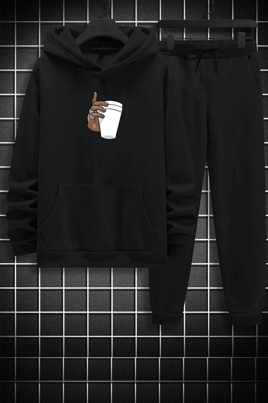 uyguntarz Unisex Tupac Coffee Printed Tracksuit Set Black Unisex