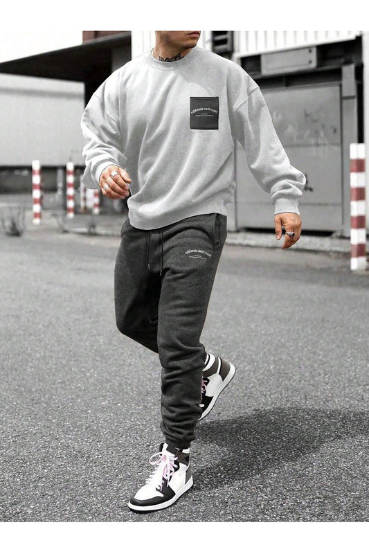 MOONBULL Men's Chest Pocket Detailed Tracksuit Set Grey-smoke Men