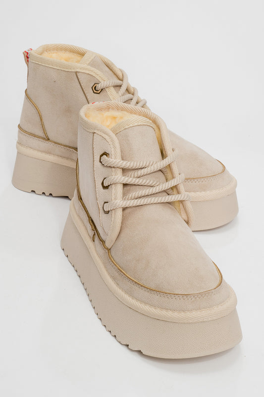 LuviShoes Ovela Beige Thick Sole Lace-Up Women's Sports Boots Women