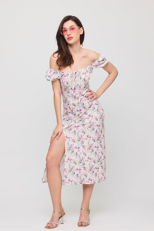 MOODMODA Slit Detail Sunny Dress Beige Women