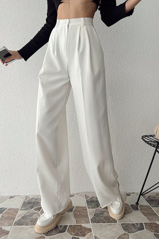 SU SHE Wide Leg High Waist Palazzo Trousers White Women