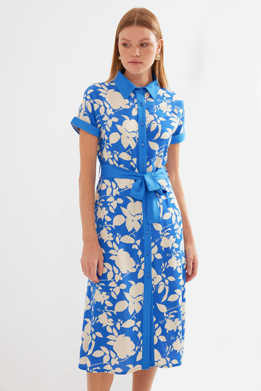 Bigdart Model - Blue Patterned Shirt Dress Women