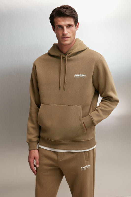 GRIMELANGE Martel Men's Soft Fleece Printed Regular Corded Khaki Sweatshirt Men