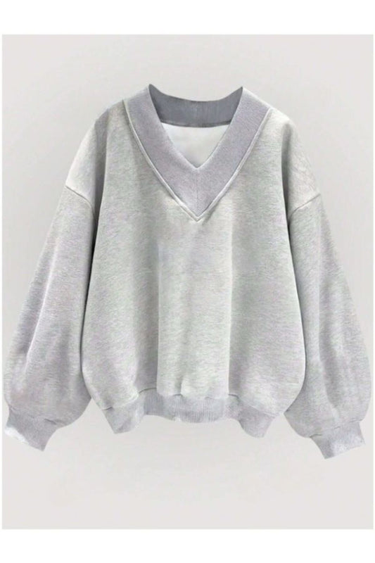 MOONBULL V-Neck Oversize Women's Sweatshirt Gray Women