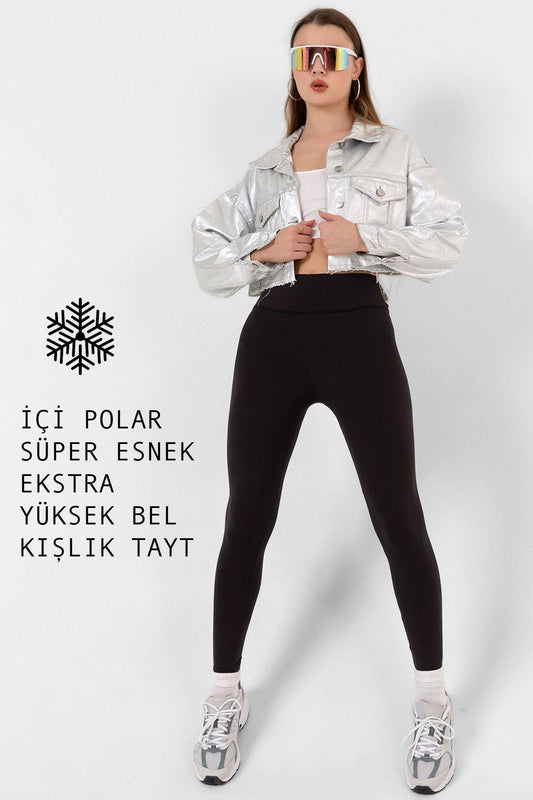 Domoda Extra High Waist Black Fleece Push Up Leggings - Cot Stitching, Gathering @simena Women