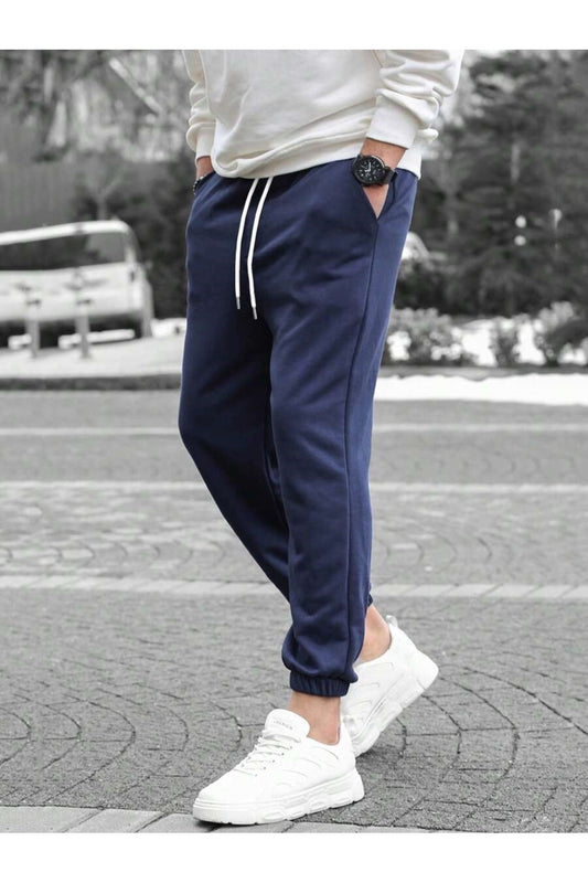 MOONBULL Men's Waist-Tied Sweatpants Navy Blue Men