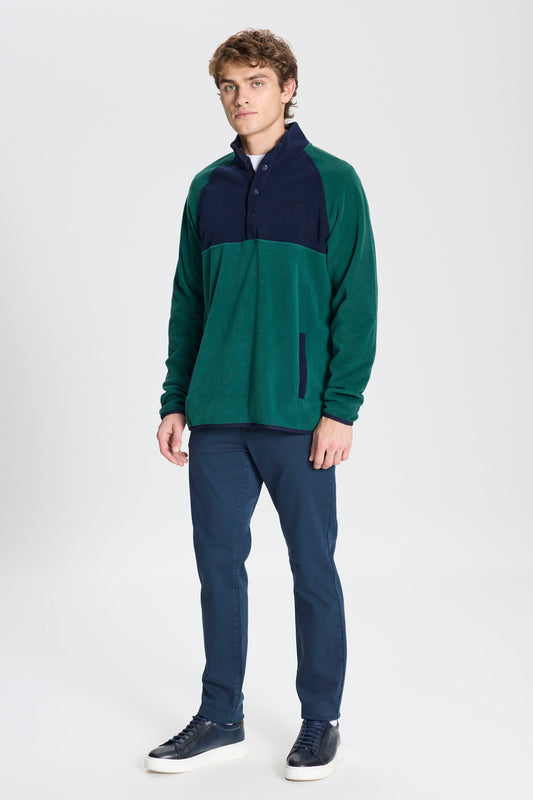 AC&Co - Altınyıldız Classics Green-Dark Blue Standard Fit Regular Cut Stand Collar Patterned Fleece Sweatshirt Green-navy Blue Men