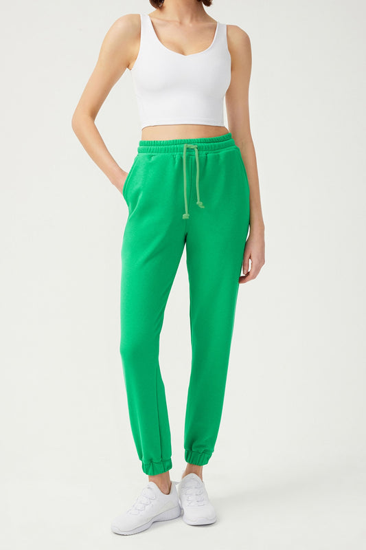Los Ojos Women's Green Leg Elastic Jogger Sweatpants Drawstring Women