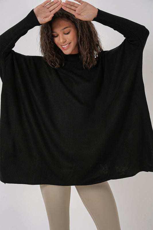 Bigdart Slit Poncho Sweater - Black Women