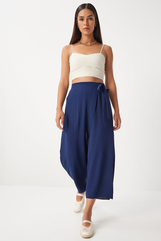 Happiness İstanbul Navy Blue Ayrobin Shalwar Trousers - Skirt Look Women