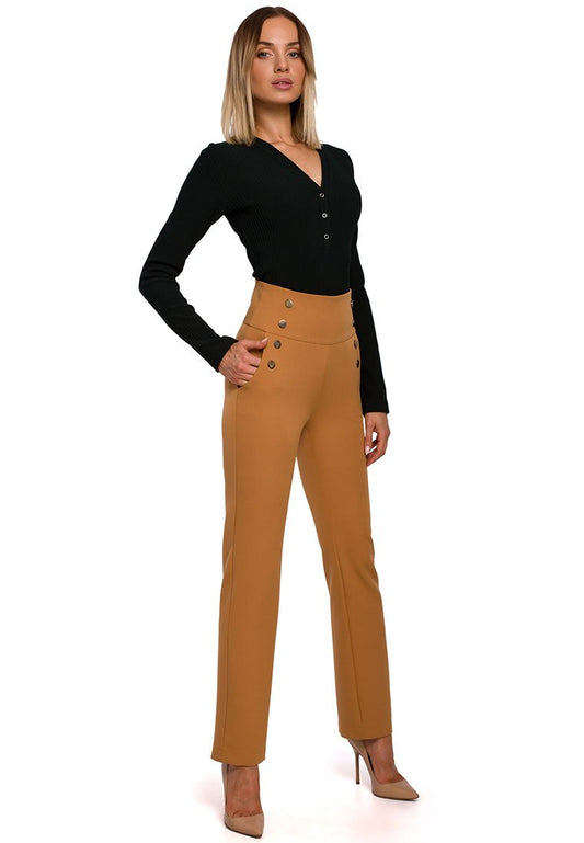 Made Of Emotion High waisted trousers with decorative press studs in the f Brown (ZZO119009-O00) Women