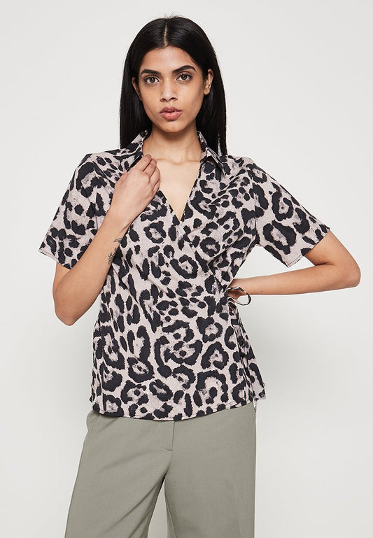 VILA VIKIA S/S WRAP SHIRT/KA Light Grey (ZZO1K9U05-N00) Women