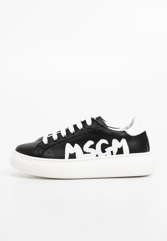 MSGM SIDE CONTRASTING PRINTED BRUSH STROKE LOGO LEATHER LACE-UP Black (ZZO2Q3L04-Q00) Kids