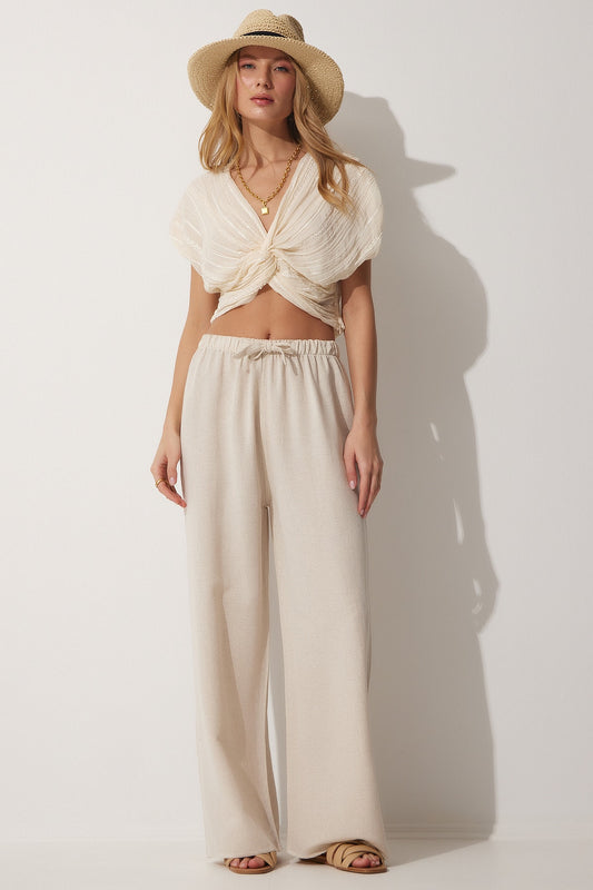 Happiness İstanbul Loose Linen Trousers Cream Women