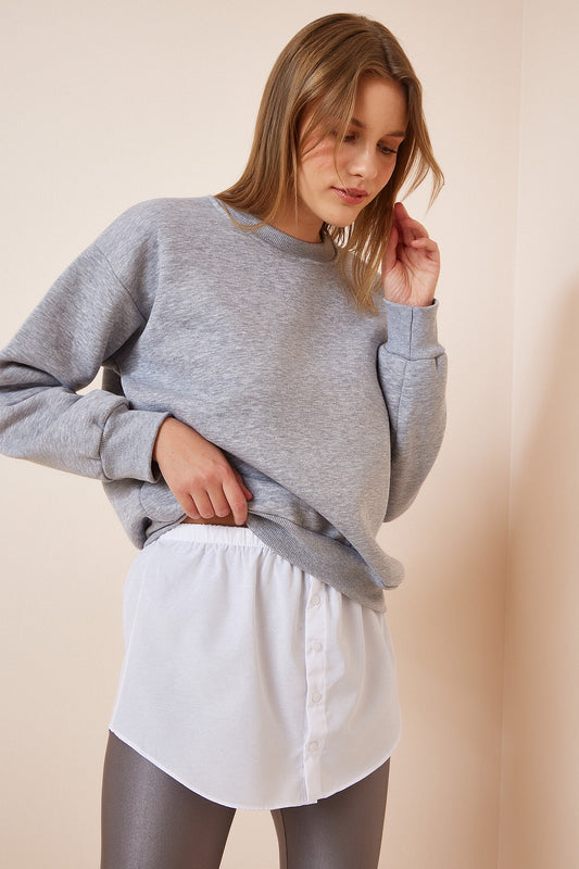 Happiness İstanbul Women's White Sweater and Sweatshirt Bottom Skirt Poplin Shirt Women