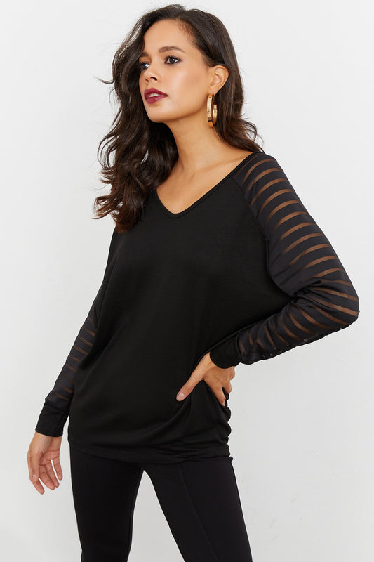 Cool & Sexy Women's Black V-Neck Blouse Women