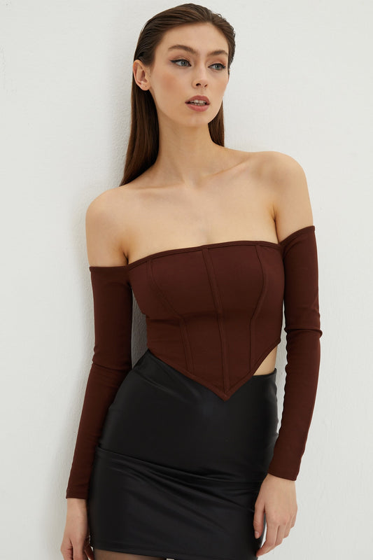 Cool & Sexy Women's Brown Back Zippered Crop Blouse Women