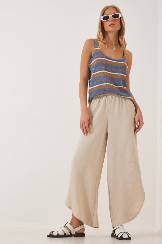 Happiness İstanbul Women's Cream Side Slit Ayrobin Shalwar Trousers Women
