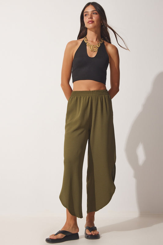 Happiness İstanbul Women's Khaki Side Slit Ayrobin Shalwar Trousers Women