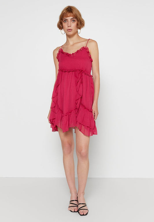 NA-KD Straps Detail Frills Mini Dress Purple Red (ZZO20MC07-I00) Women