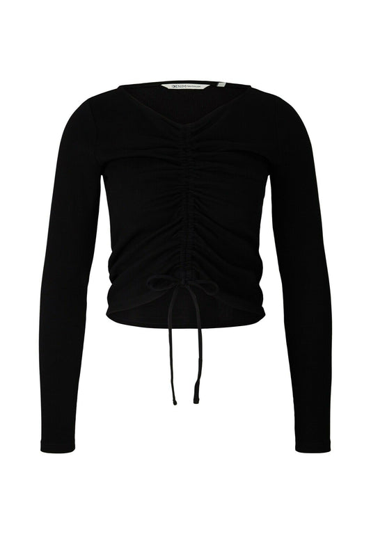 TOM TAILOR DENIM T Shirt Ribbed Top with Detail Black (TO721D127-Q11) Women