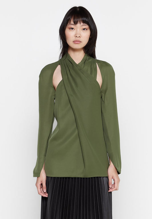 3.1 Phillip Lim LS CROSS FRONT BLOUSE Dark Green (ZZO2EZ704-M00) Women