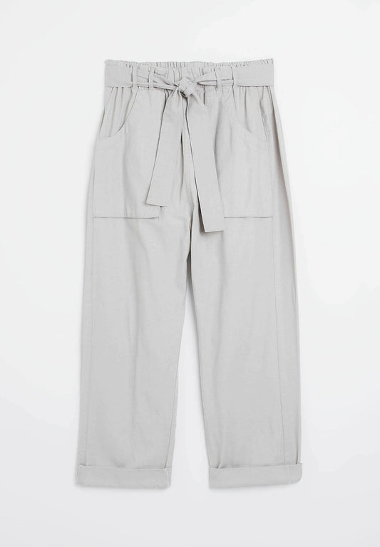 River Island Cream paperbag slim trousers Light Grey (RI921A0JO-C11) Women