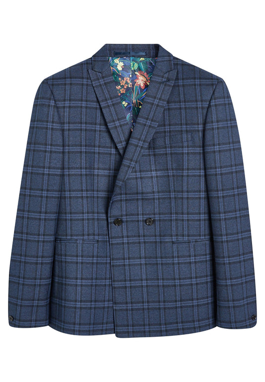 Next Blue/Burgundy Super Skinny Fit Check Suit: Jacket Mottled Royal Blue (NX322A0D2-K14) Men