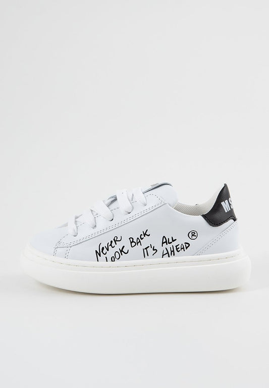 CONTRASTING PHRASE PRINT RUBBERISED LEATHER LACE-UP LOW SN Kids Unisex