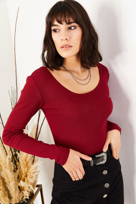 Olalook Women's Burgundy Wide Collar Camisole Blouse Women