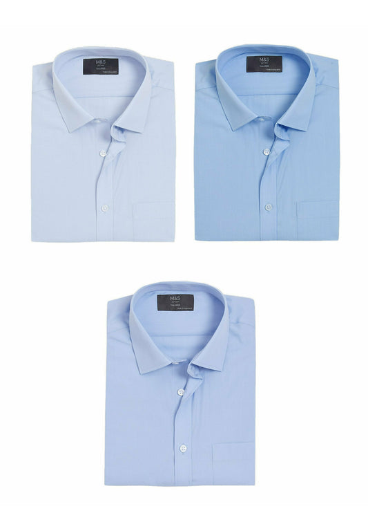 Marks & Spencer 3pk Tailored Fit Short Sleeve Shirts Blue (QM422D02Y-K11) Men