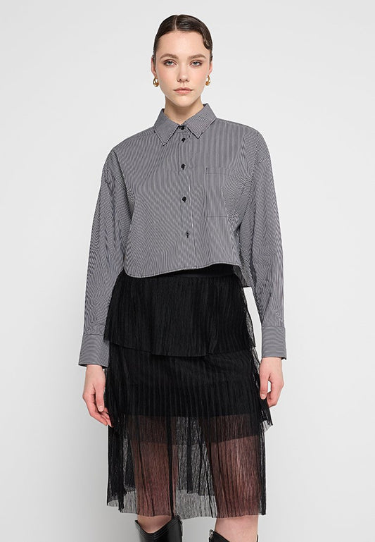 DKNY CROPPED STRIPE SHIRT Black (ZZO373V21-A00) Women