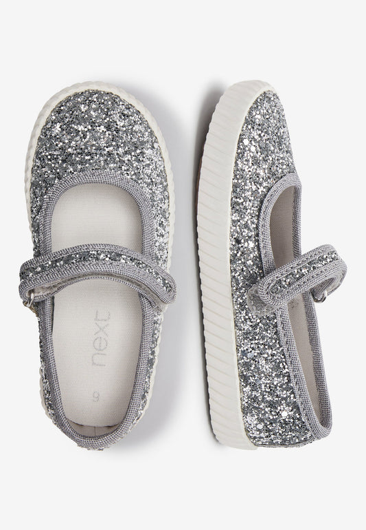 Next Silver Glitter Mary Jane Pumps (Younger) Silver-Coloured (NX313A066-D11) Kids