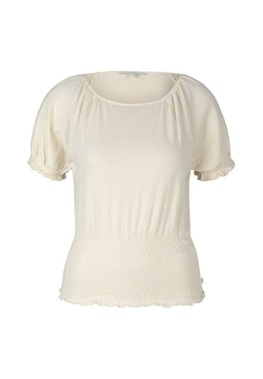 TOM TAILOR DENIM T Shirt Cropped Carmen T Shirt with Raffungen Beige (TO721E0L3-B11) Women
