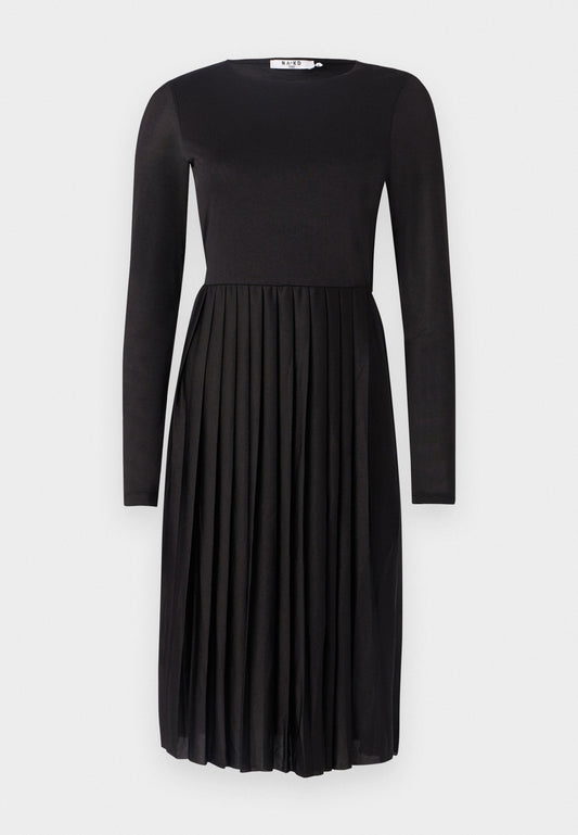 NA-KD Long Sleeve Pleated Dress Black (ZZO1GQP43-Q00) Women