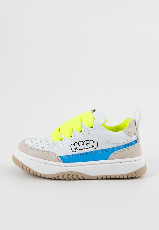 MSGM CONTRASTING PRINTED LOGO LEATHER LACE-UP LOW SNEAKERS White (ZZO2JFW13-A00) Kids