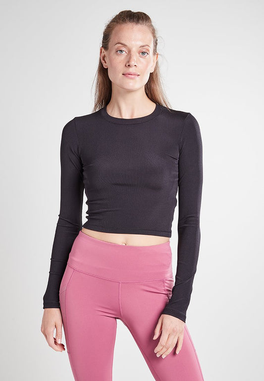 Casall Shiny Rib Long Sleeve Black (ZZO1CN820-Q00) Women