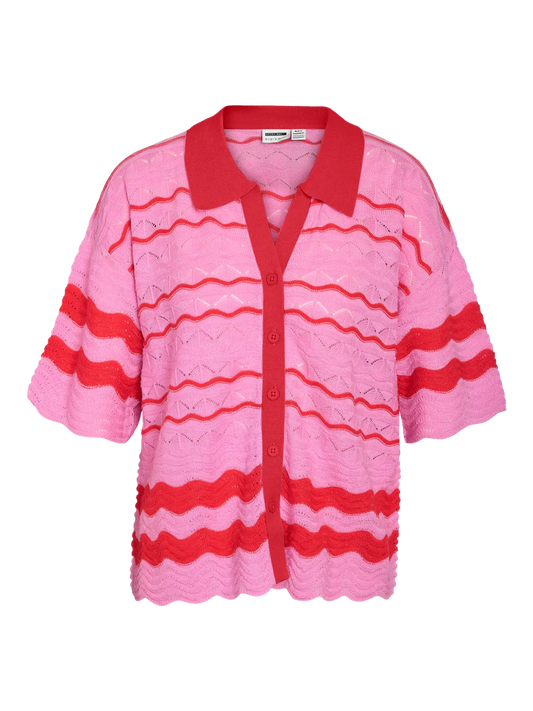 Sadie Short Sleeve Polo Knit Cardigan Begonia Pink (27038215) Women