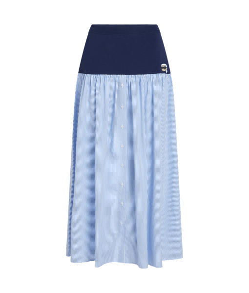 Karl Lagerfeld Ikon Fabric Mix Poplin Skirt White And Blue Stripes (B2W120191RR) Women