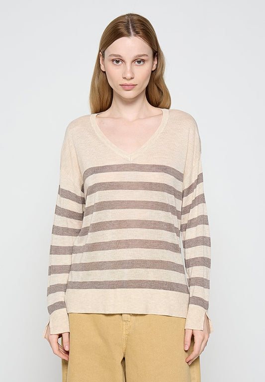 ONLY ONLVIBEKE LS V NECK CS KNT Beige (ZZO30QH36-A00) Women