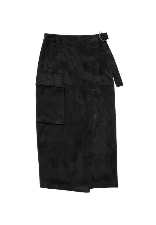 Bimba Y Lola Washed black cupro cargo skirt Women