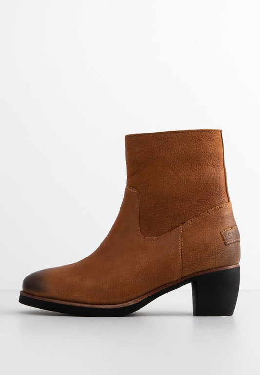 Shabbies Amsterdam SHS0864 ANKLE BOOT 5 CM ZIPPER WAXED GRAIN LEATHER Brown (ZZO1NDL16-O00) Women