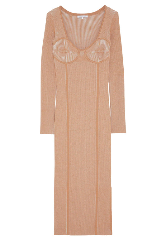 Patrizia Pepe Two tone rib knit dress Light Brown (P1421C0N9-O11) Women